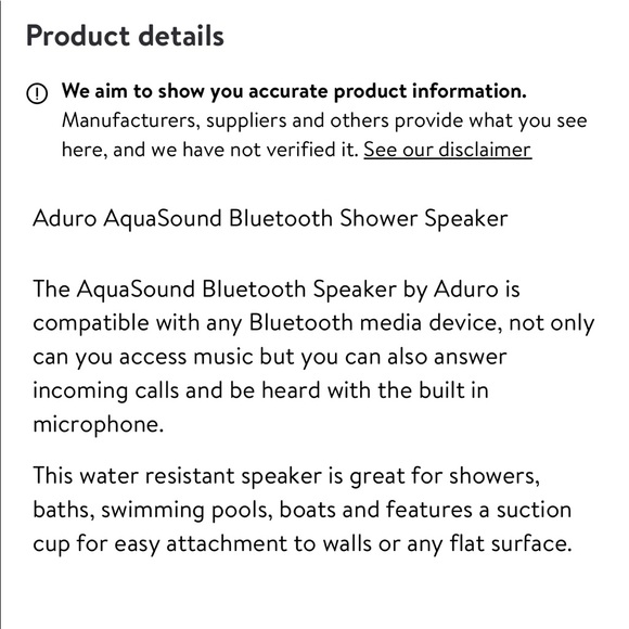 NEW ADURO AQUASOUND SHOWER SPEAKER WATERPROOF WIRELESS SPEAKER (BLACK) - Picture 5 of 16